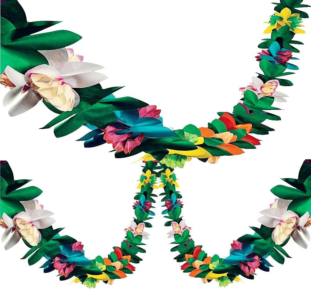 Tropical Multicolored Paper Flower Garland Banner, 12 Feet