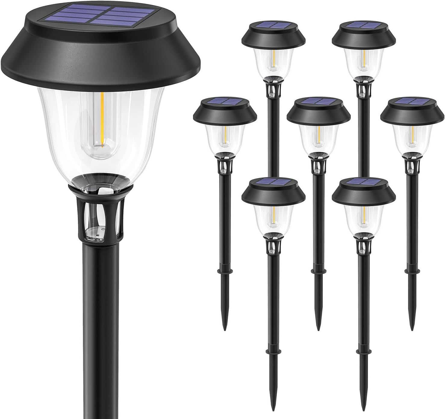 Solar Black Integrated LED Path Lights with Clear Lens (8-Pack)