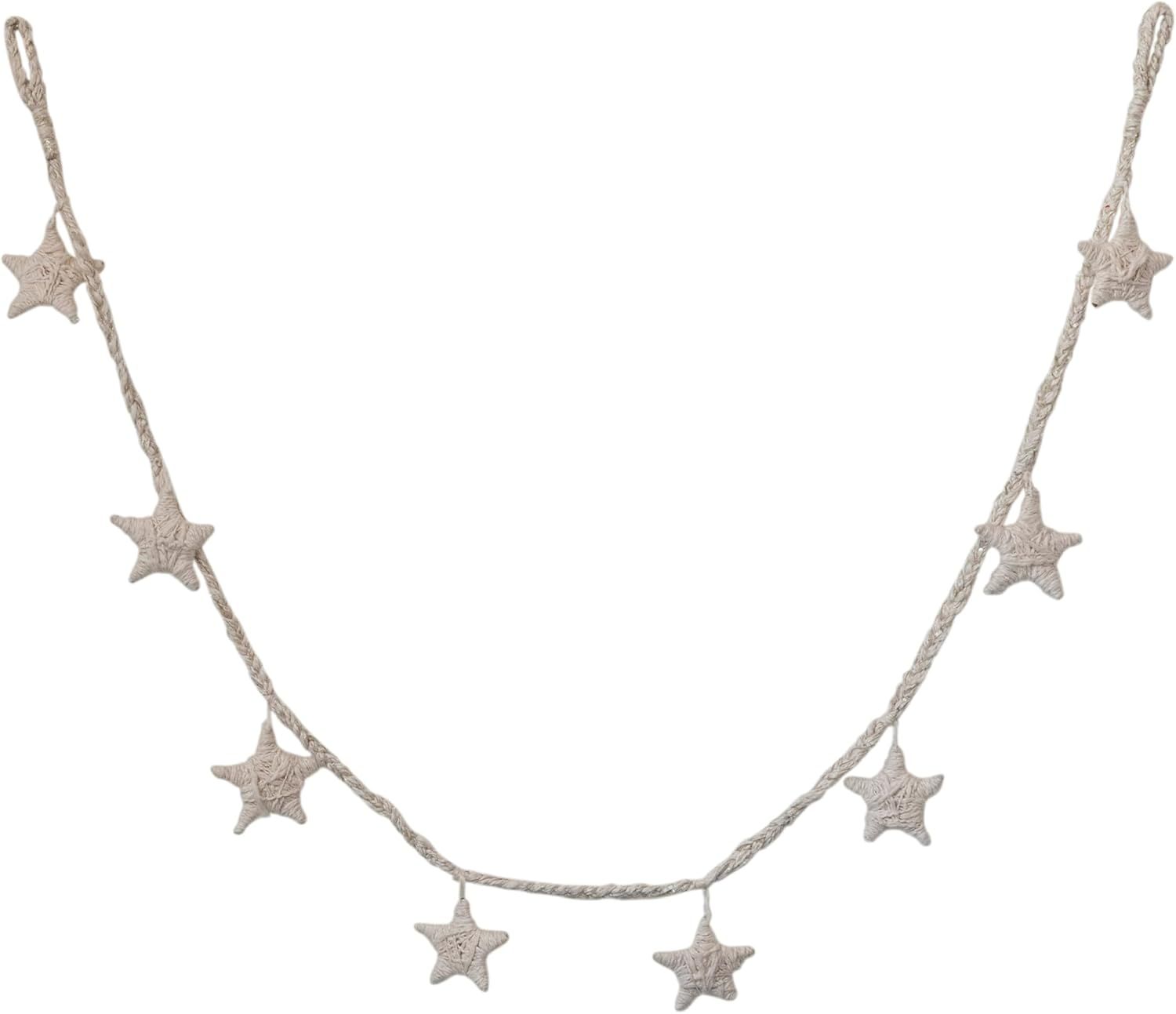 Handmade Natural Cotton Star Garland, 72 Inches