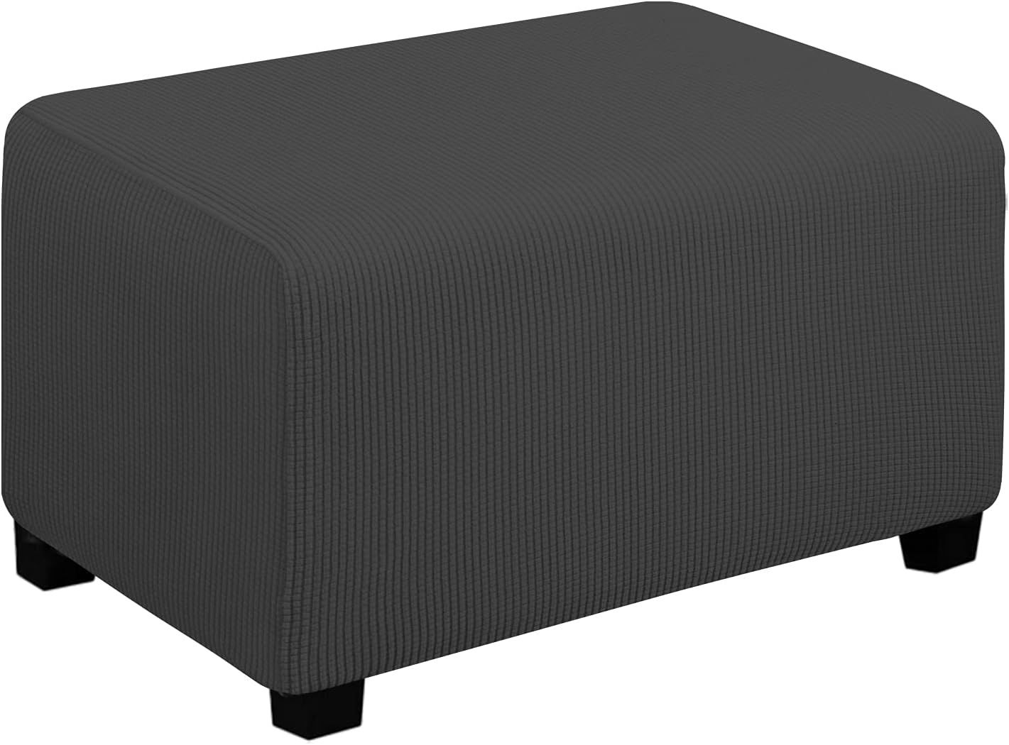 Dark Gray Stretch Ottoman Cover with Elastic Bottom