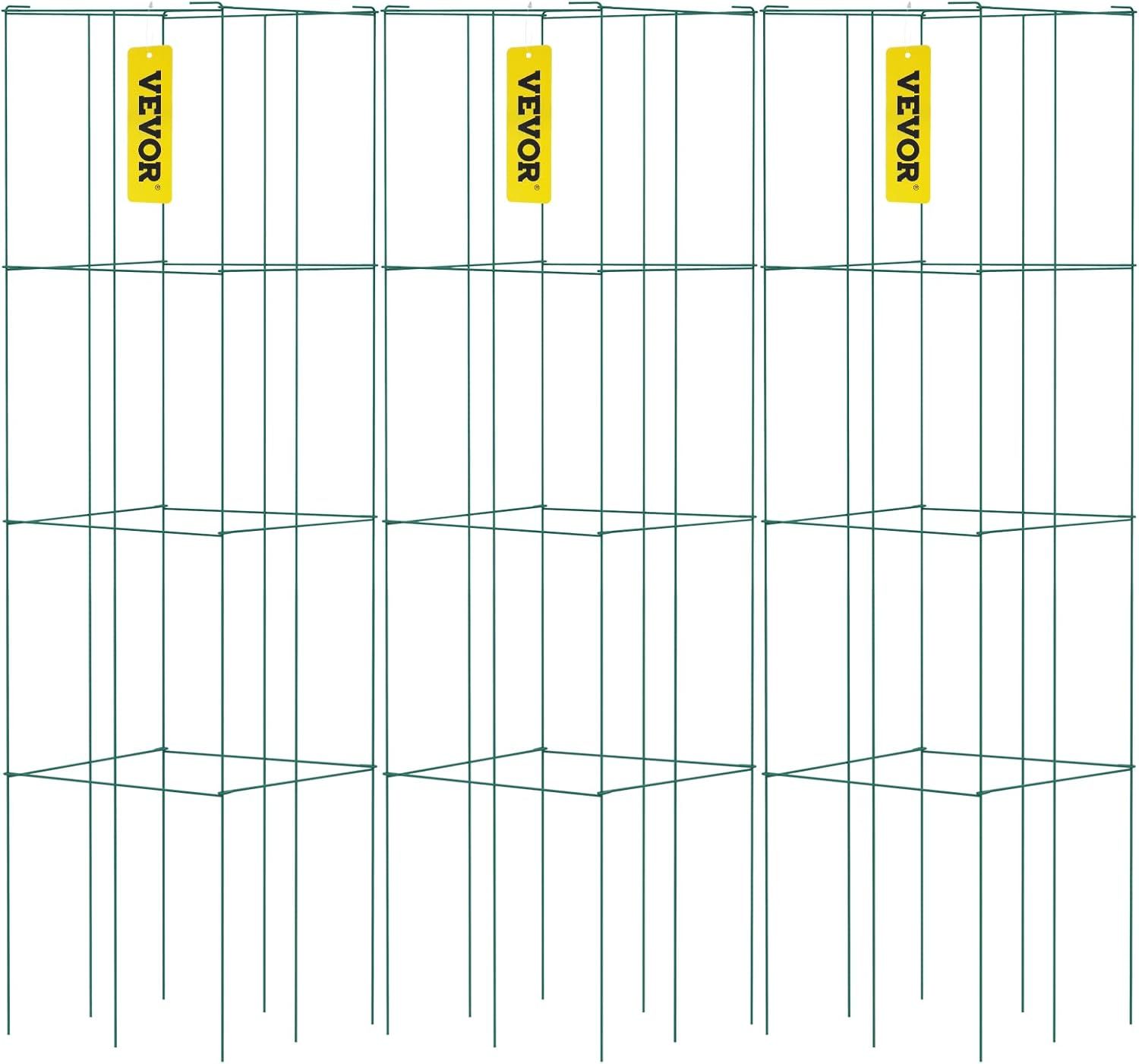 Green PVC-Coated Steel Square Tomato Cages, 3-Pack