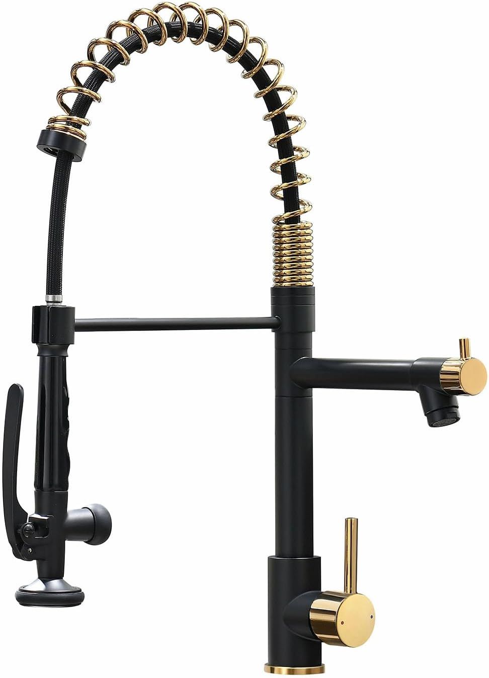 Matte Black and Gold Pull-Down Kitchen Faucet with Sprayer