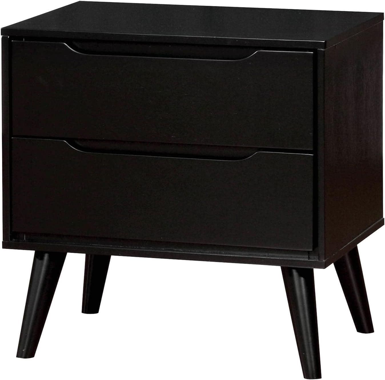 Lenard 2-Drawer Black Wood Mid-Century Modern Nightstand