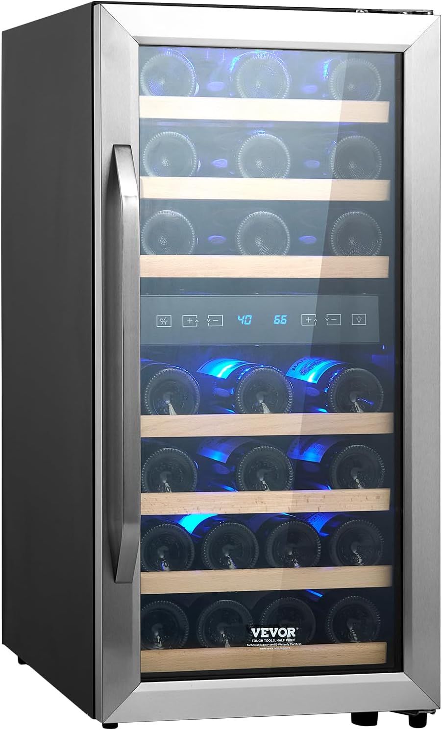 33-Bottle Dual Zone Black Stainless Steel Wine Cooler with LED Lighting