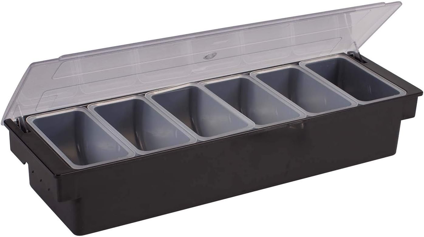 Gray 6-Compartment ABS Condiment Holder with Clear Lid