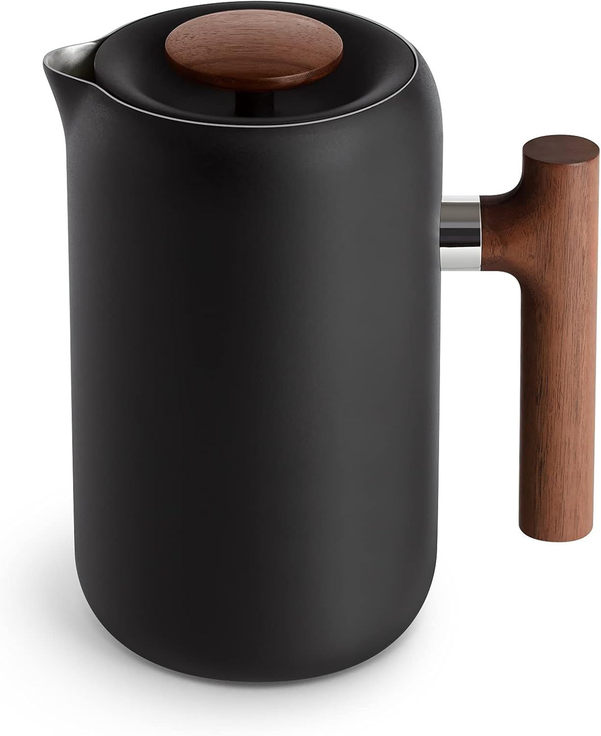 Matte Black and Walnut Insulated French Press Coffee Maker