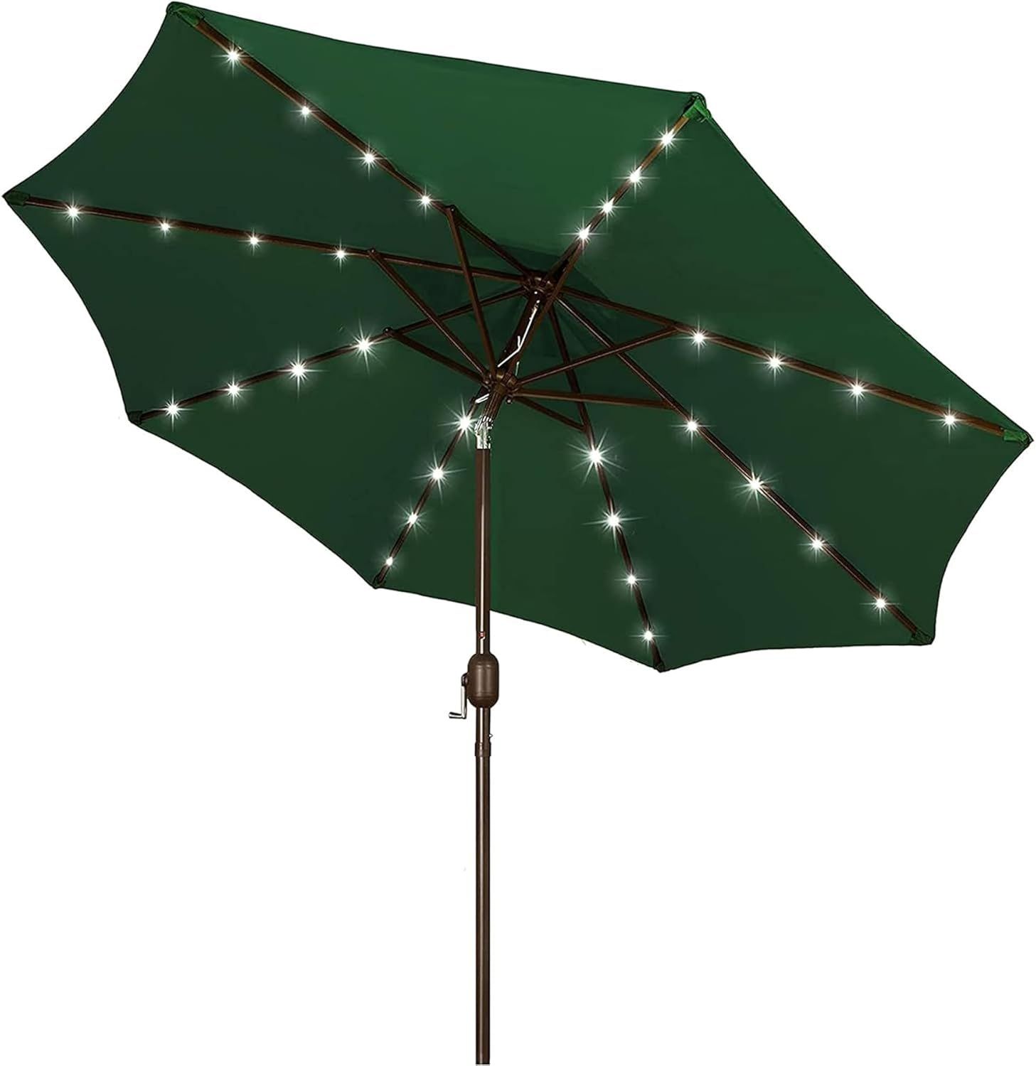 9 ft Dark Green Aluminum Market Umbrella with LED Lights