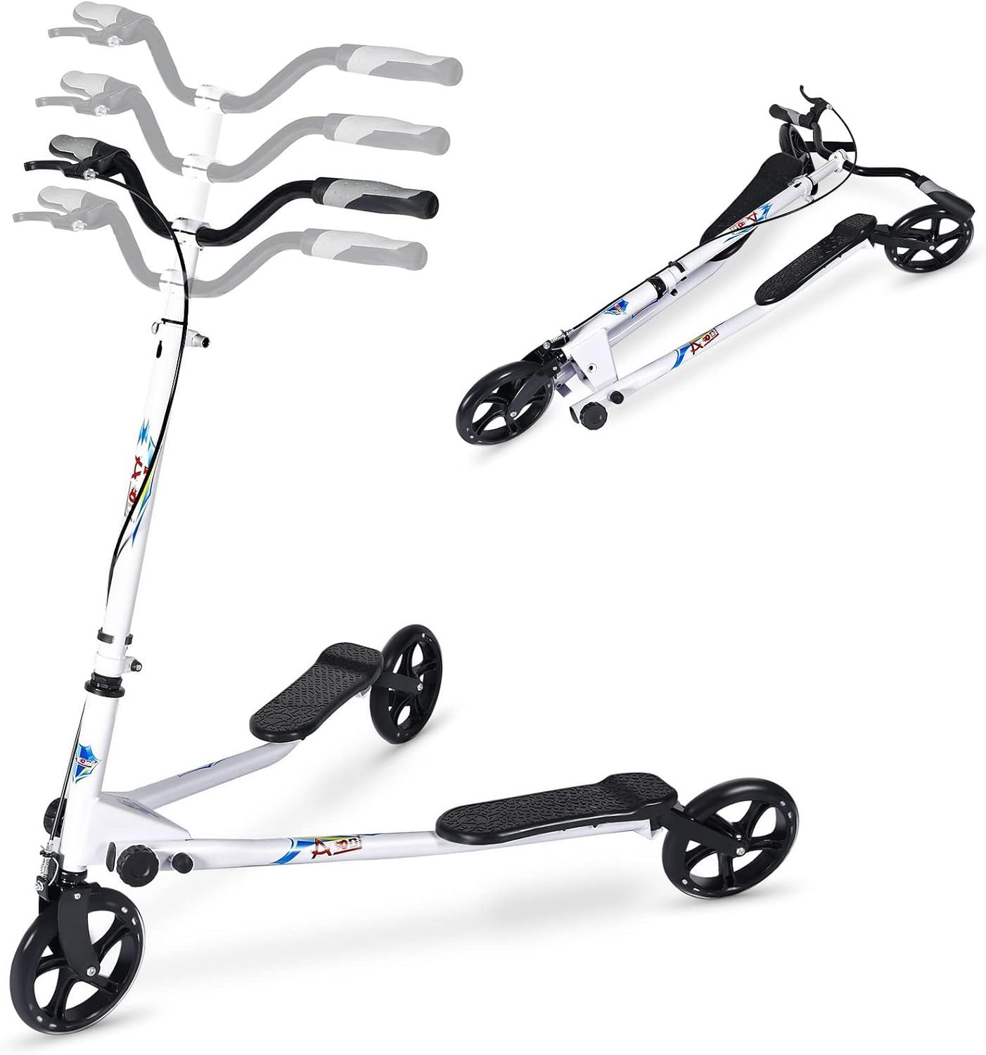 White Foldable 3-Wheel Kick Scooter with Adjustable Handle