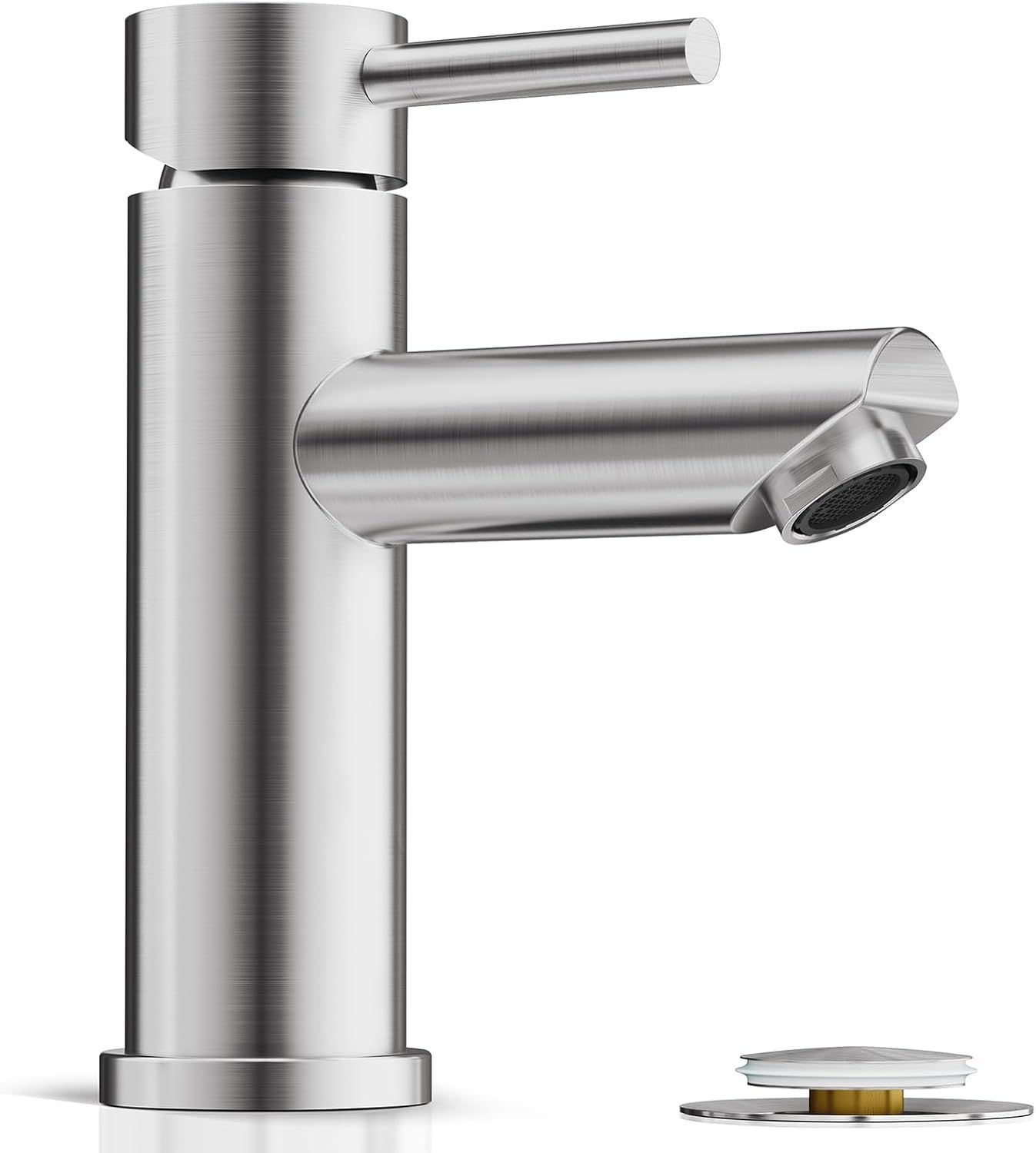 Brushed Nickel Single Handle Bathroom Faucet with Pop-Up Drain