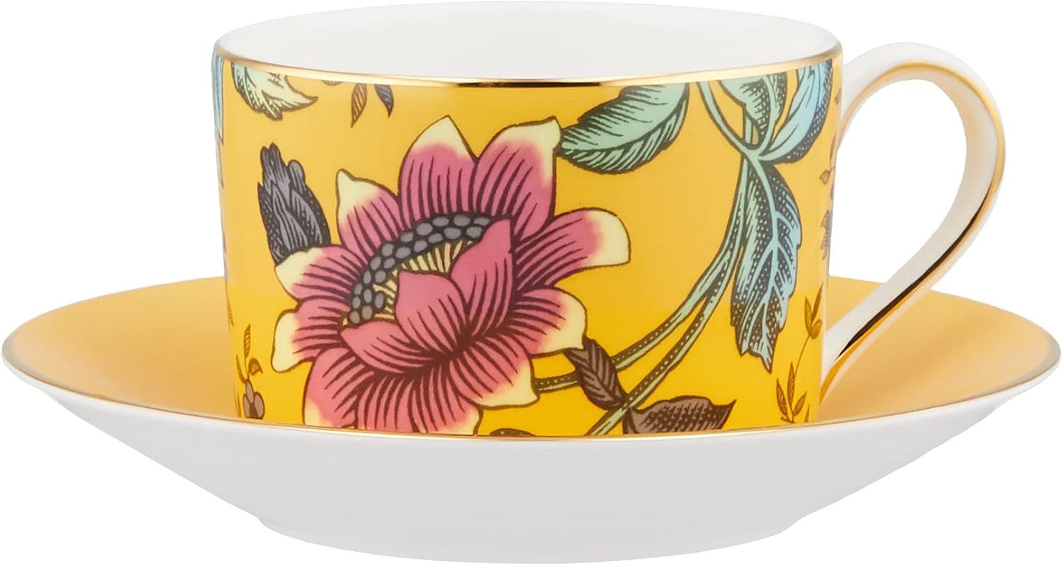 Yellow Floral Ceramic Teacup and Saucer Set