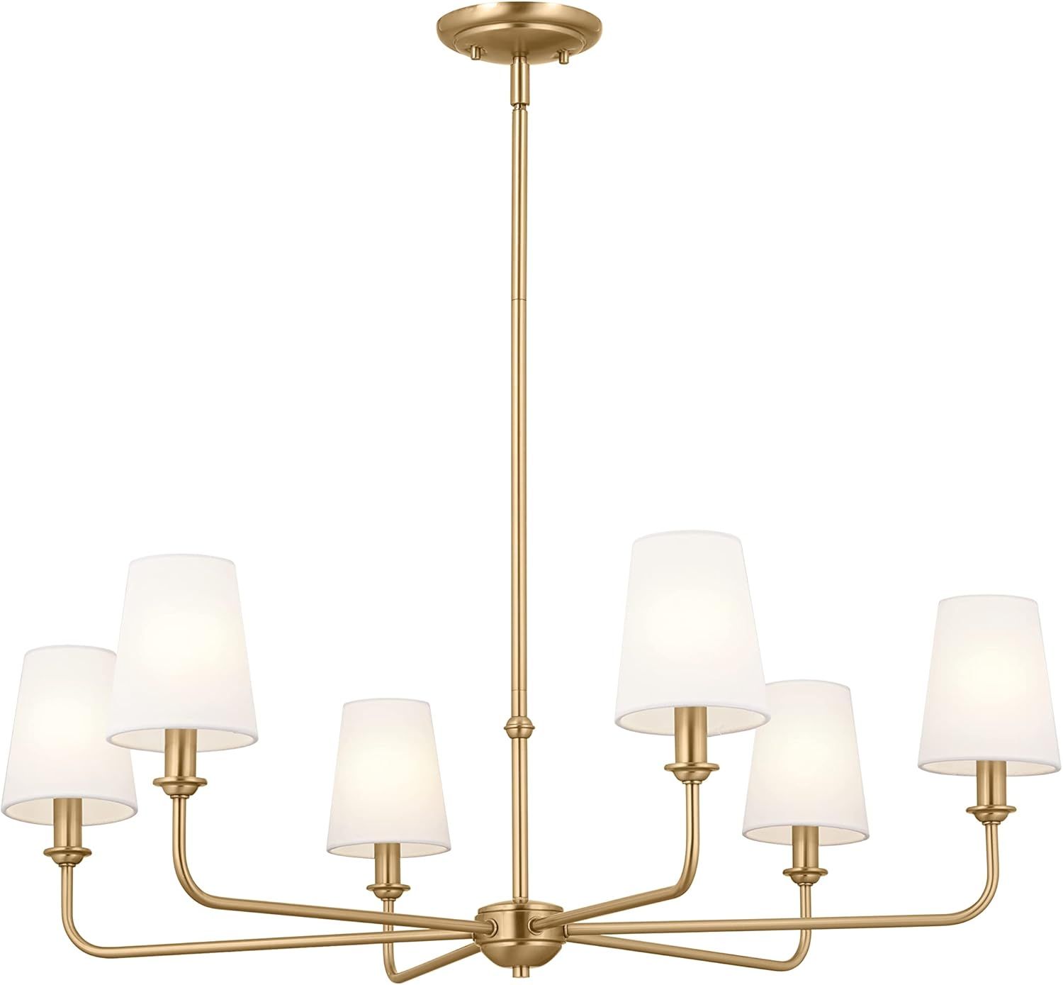 Brushed Natural Brass 6-Light Chandelier with Linen Shades