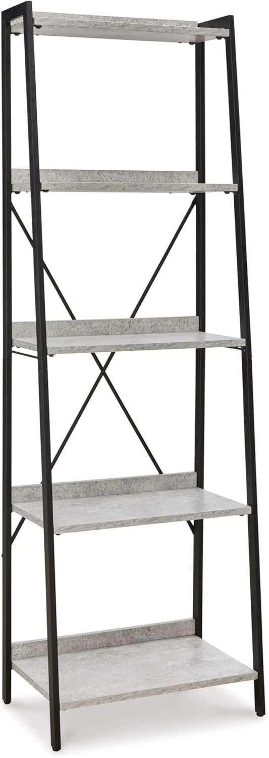 Contemporary Black and Gray Faux Concrete 5-Shelf Bookcase