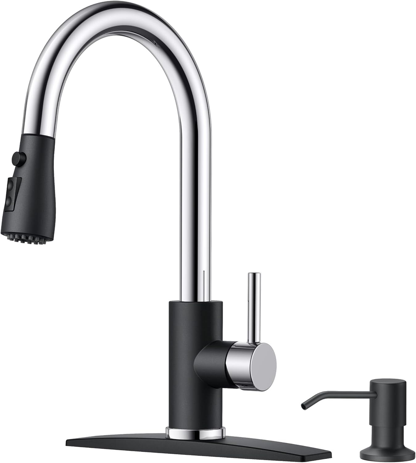 Black Chrome Single Handle Pull Down Kitchen Faucet with Soap Dispenser