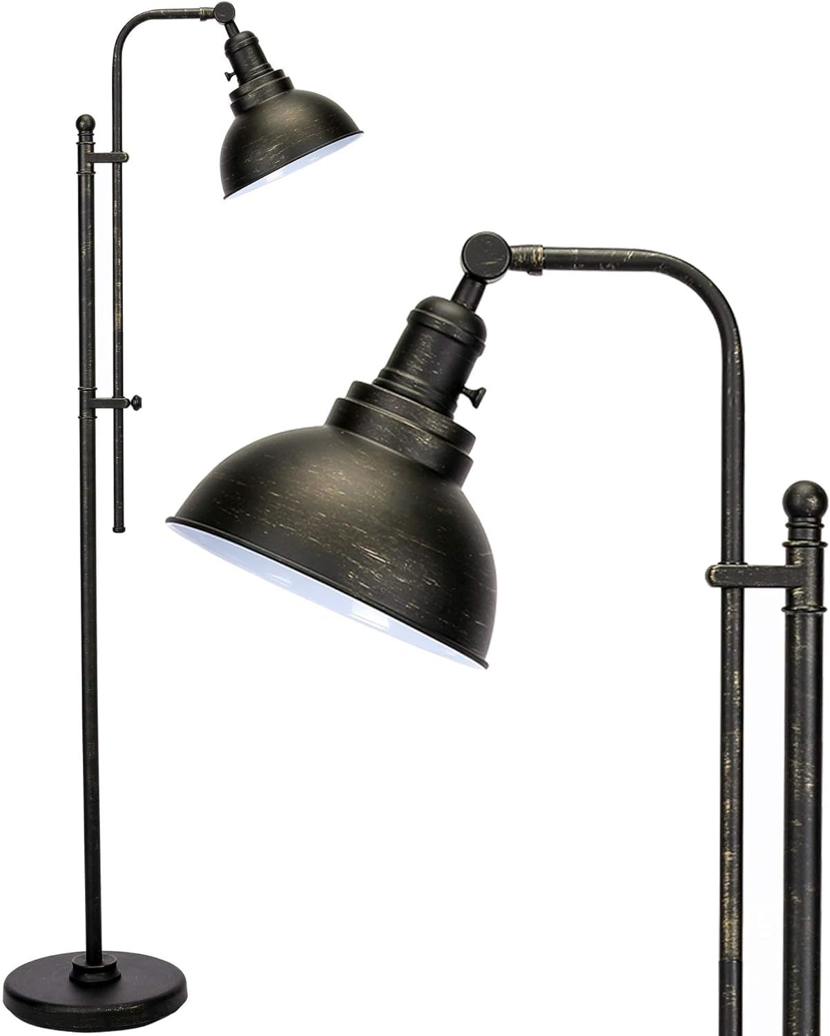 Adjustable Aged Bronze Industrial Floor Lamp with Metal Shade