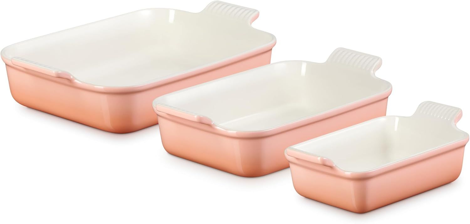 Peach Stoneware 3-Piece Rectangular Baking Dish Set