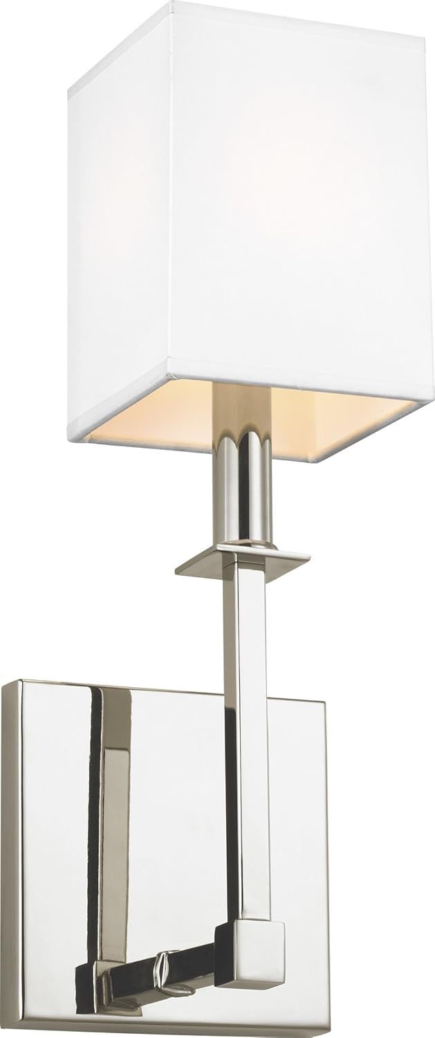 Polished Nickel 1-Light Wall Sconce with White Parchment Shade