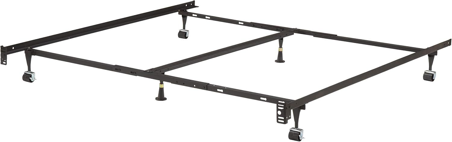 Heavy Duty Adjustable Black Metal Bed Frame with Locking Wheels