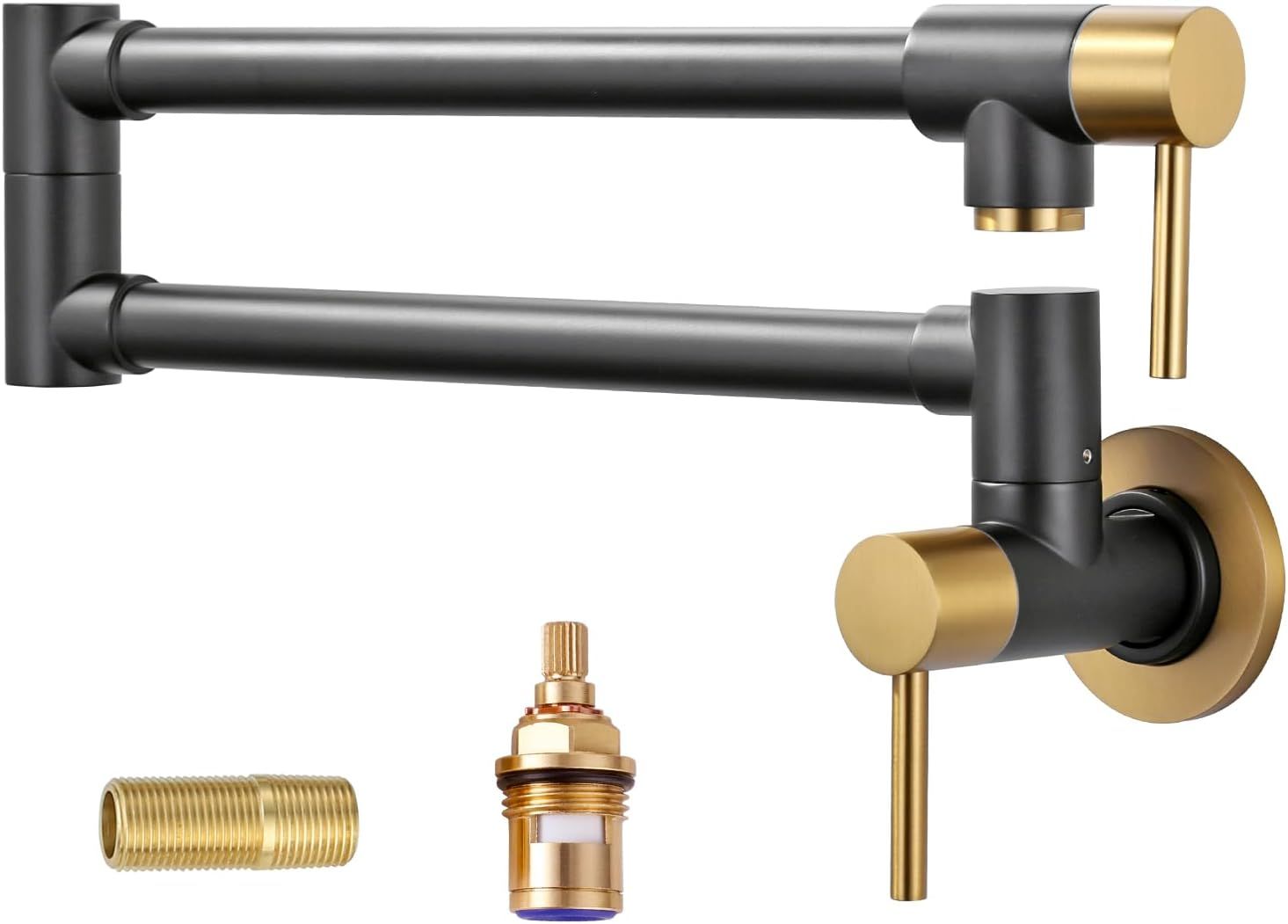 Matte Black and Gold Brass Wall Mount Pot Filler Faucet