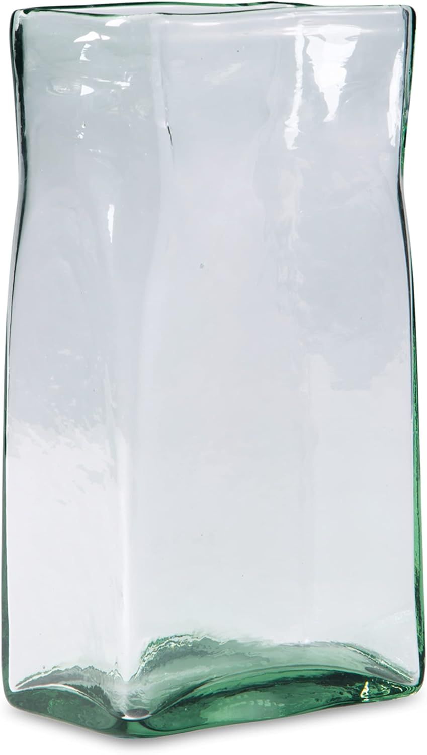 Green Fluted Glass Vase with Wide Opening, 12"