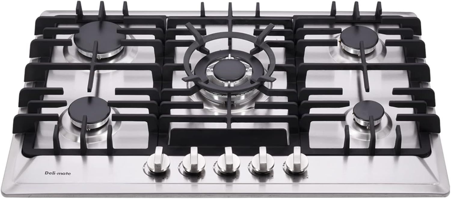 30 Inch Stainless Steel 5-Burner Gas Cooktop with Cast Iron Grates