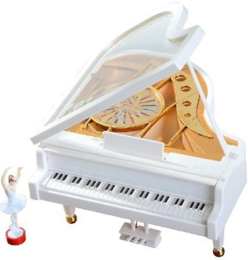 White and Gold Mechanical Ballerina Piano Music Box