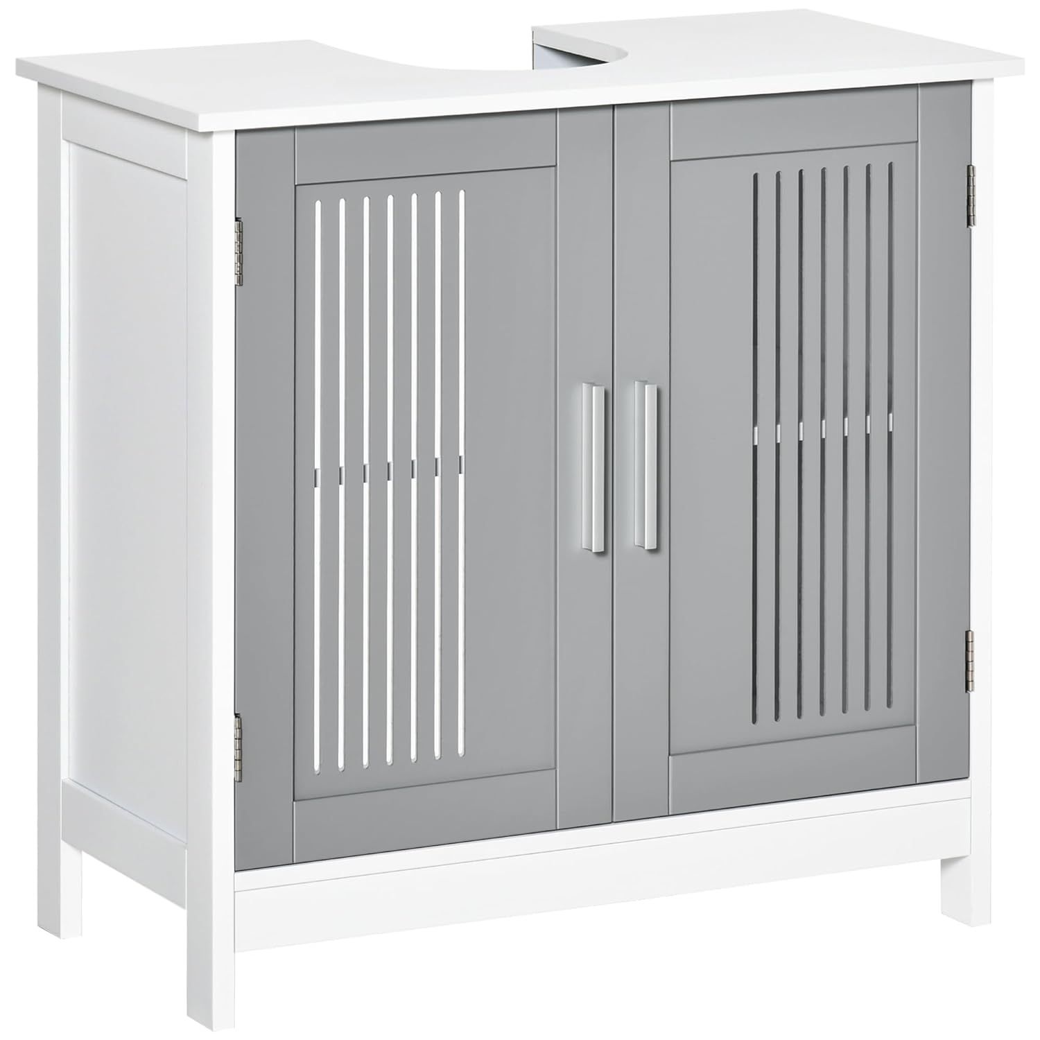 Gray and White MDF Pedestal Under Sink Cabinet with Adjustable Shelves