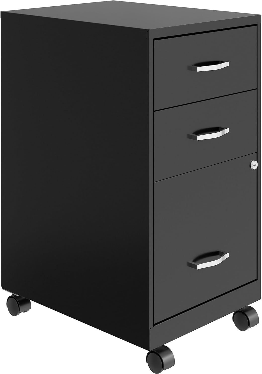 Black Mobile 3-Drawer Lockable Metal File Cabinet