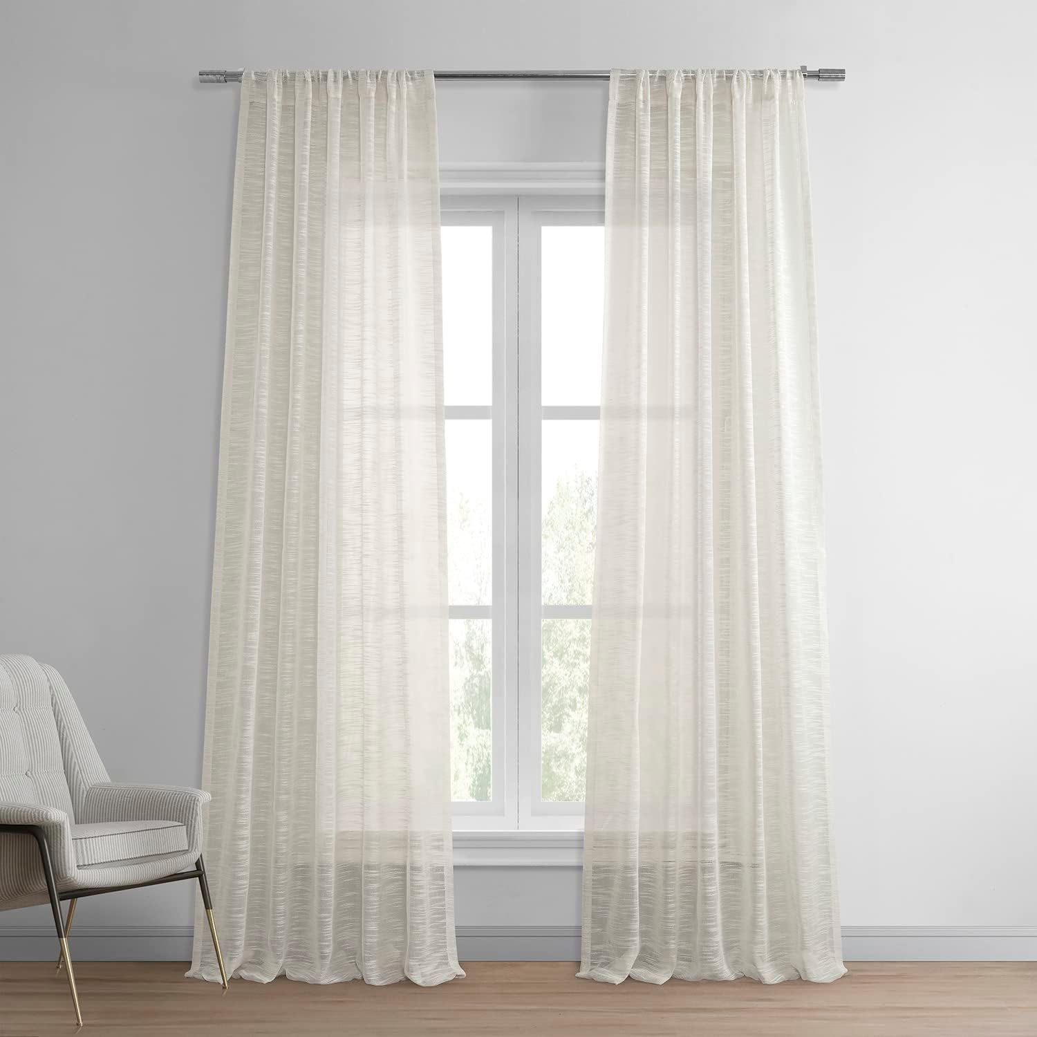 Ivory Open Weave Linen Sheer 96" Curtain Panel