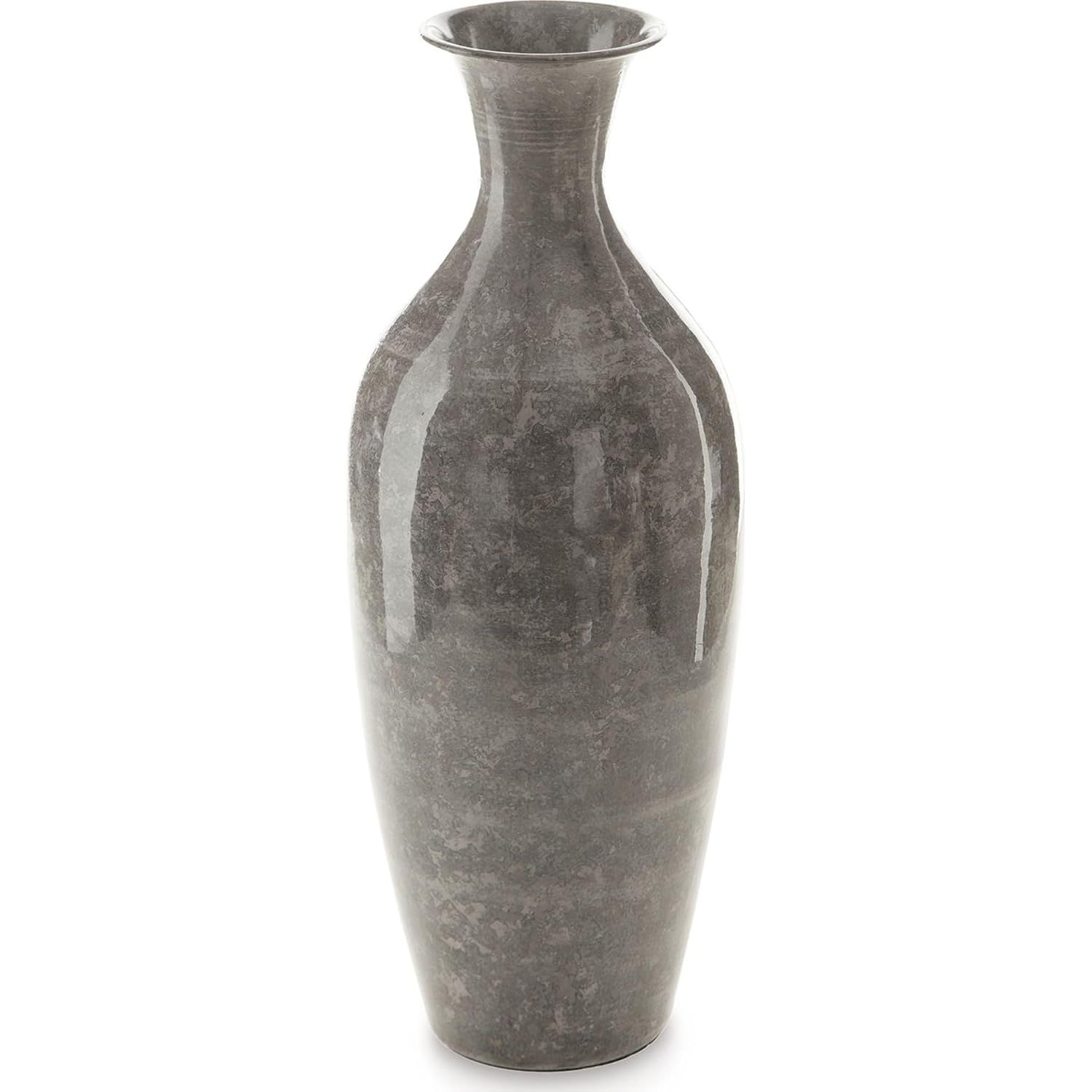 Gray High-Gloss Metal Trumpet Decorative Vase, 16 inches