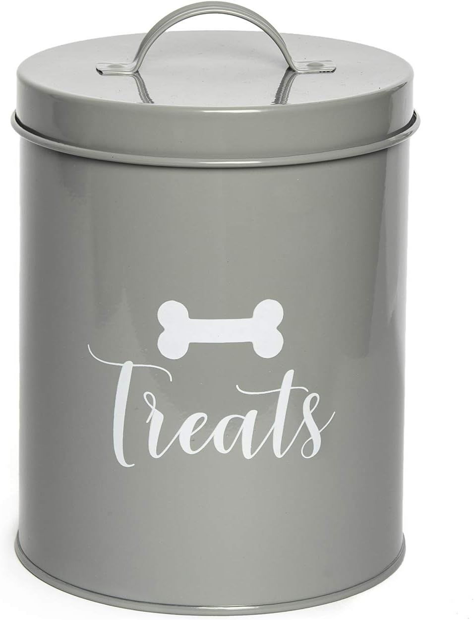 Grey Metal Pet Treat Jar with Airtight Lid