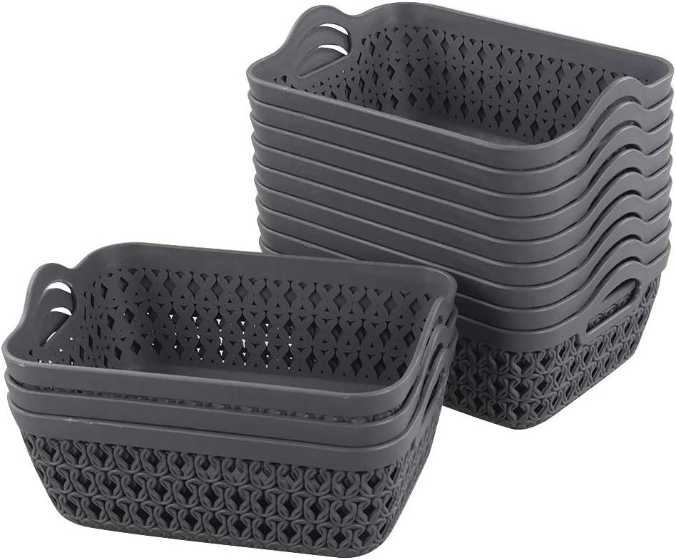 Mini Grey Plastic Storage Basket Tray Set, 12-Pack