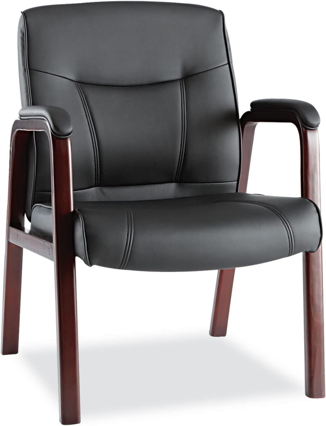 Black Leather Guest Chair with Mahogany Wood Trim