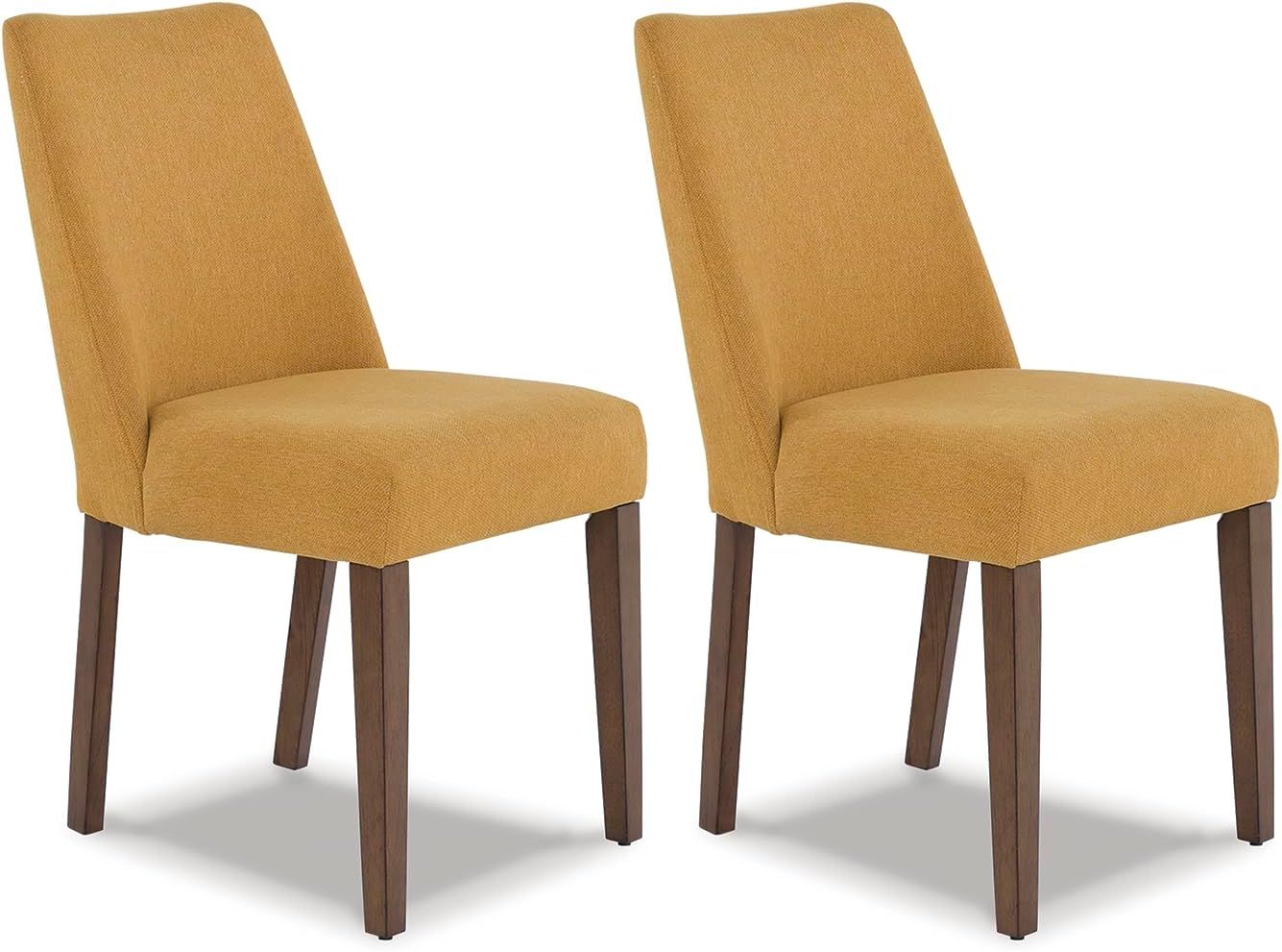 Mustard Yellow and Brown Upholstered Wood Side Chair Set