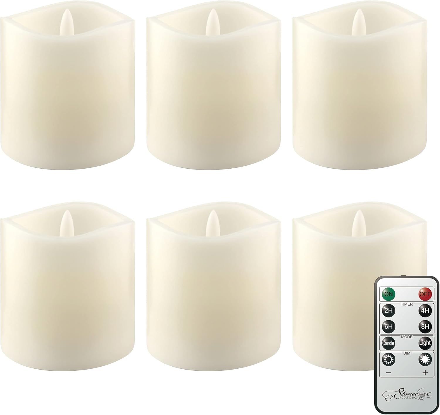 Ivory Wax Flameless LED Pillar Candles with Remote, Set of 6