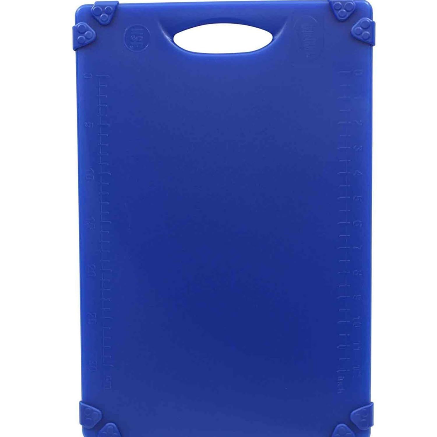 Blue Rectangular Plastic Cutting Board with Grippy Edges