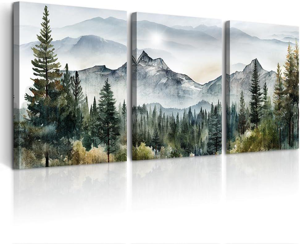 Abstract Mountain Forest Landscape Framed Canvas Art Set