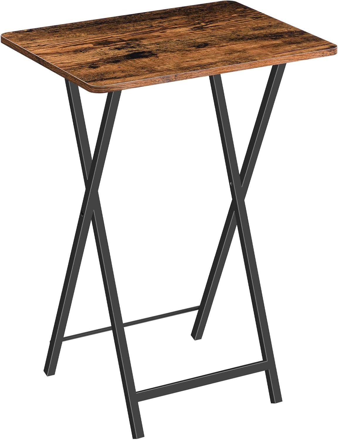 Rustic Brown and Black Folding TV Tray Table with Metal Frame