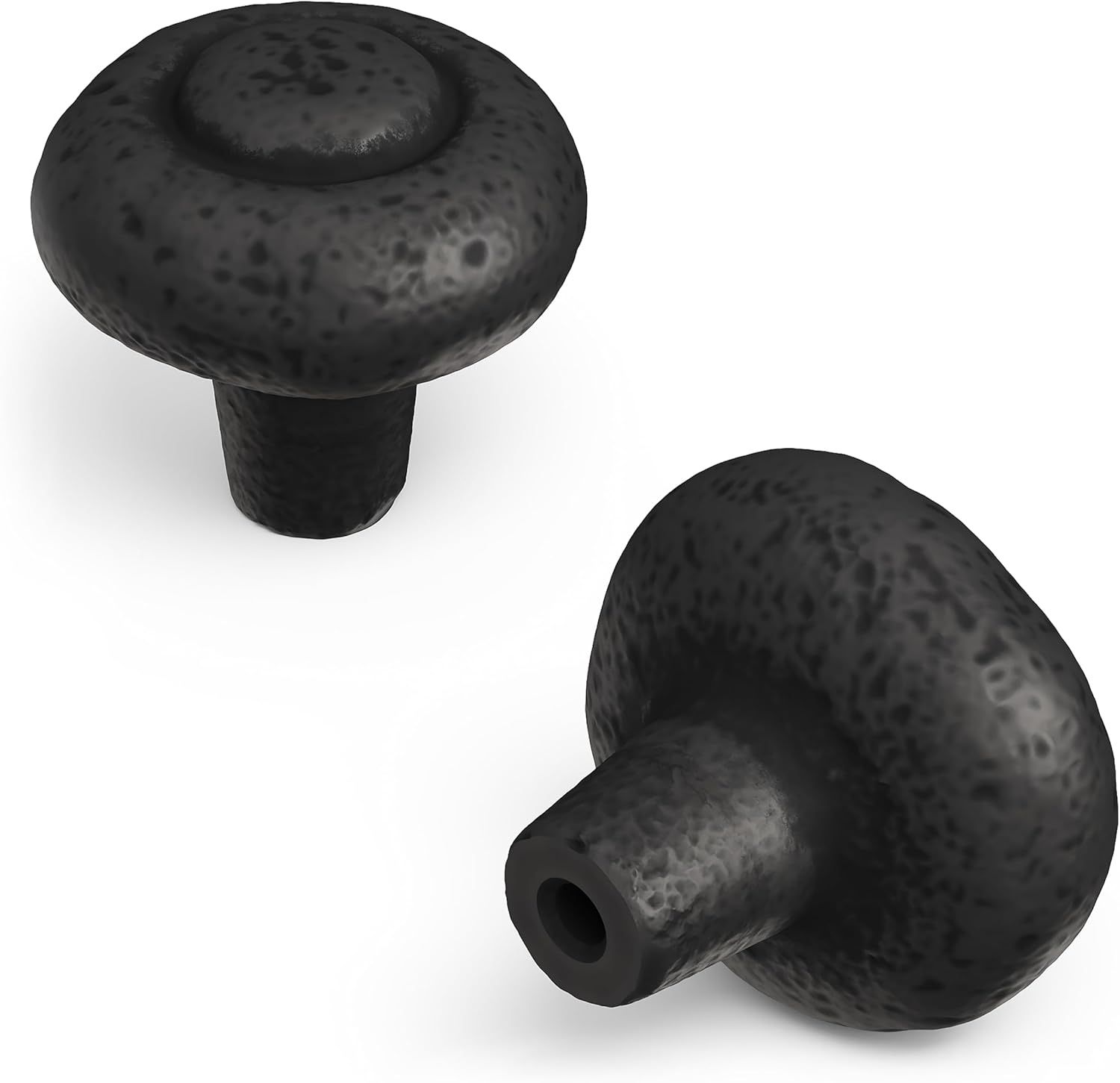 Black Iron Round Rustic Cabinet Knob with Mounting Hardware