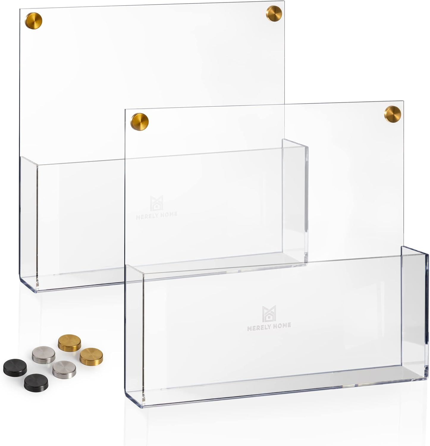 Clear Acrylic Wall Mount File Organizer with Gold Accents, 2-Pack