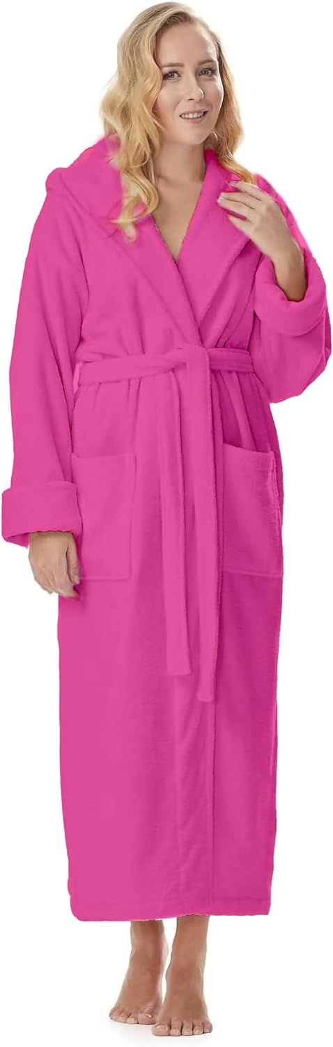 Unisex Pink Cotton Terry Cloth Bathrobe with Shawl Collar