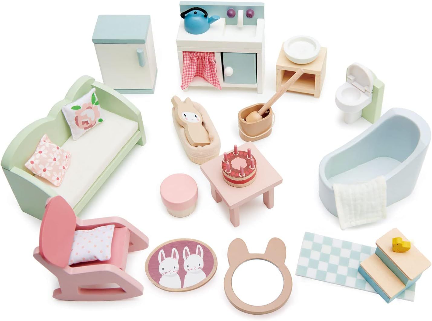 Pastel Wooden Countryside Dollhouse Furniture Set