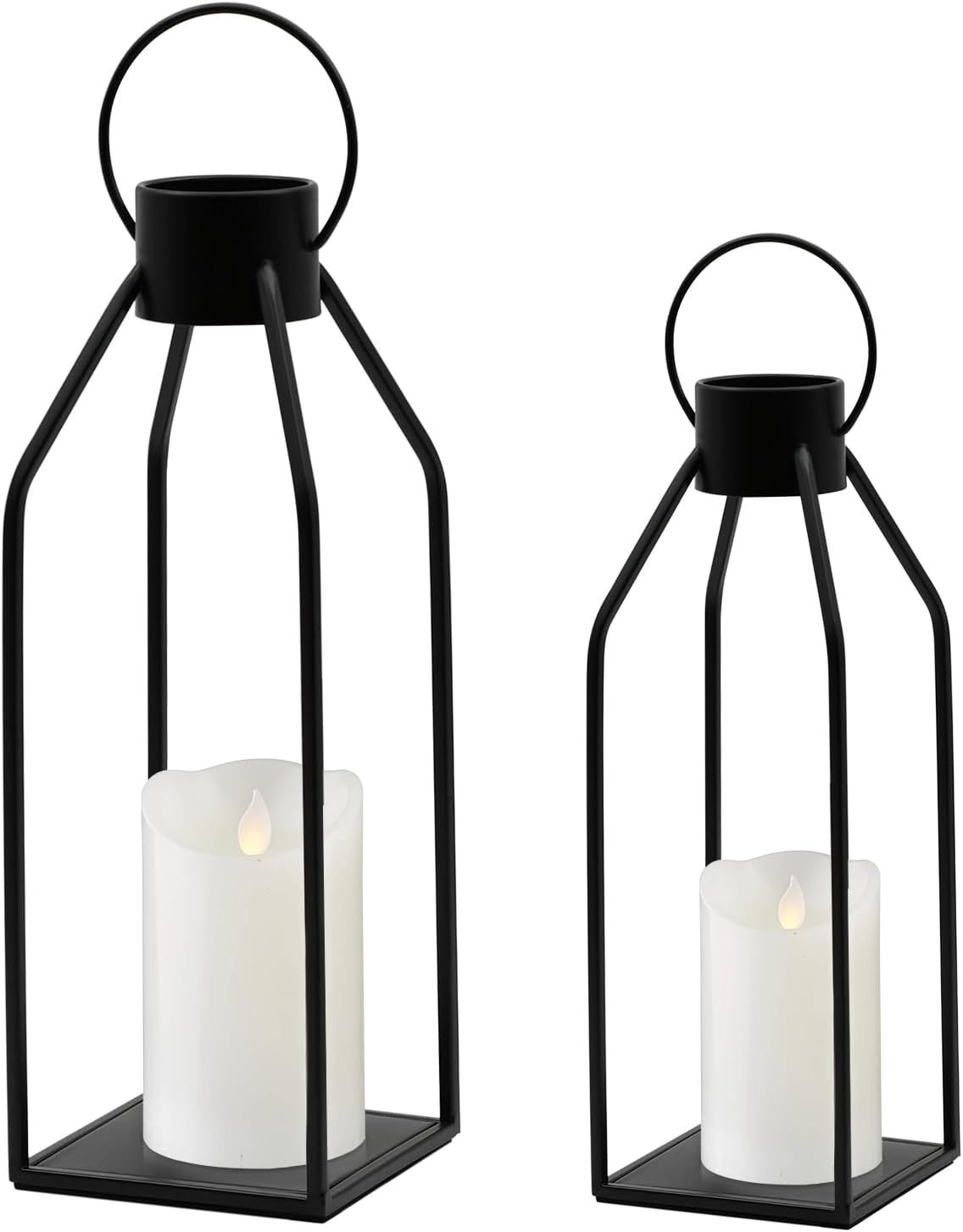 Black Metal Tabletop and Hanging Candle Lanterns with LED Candles