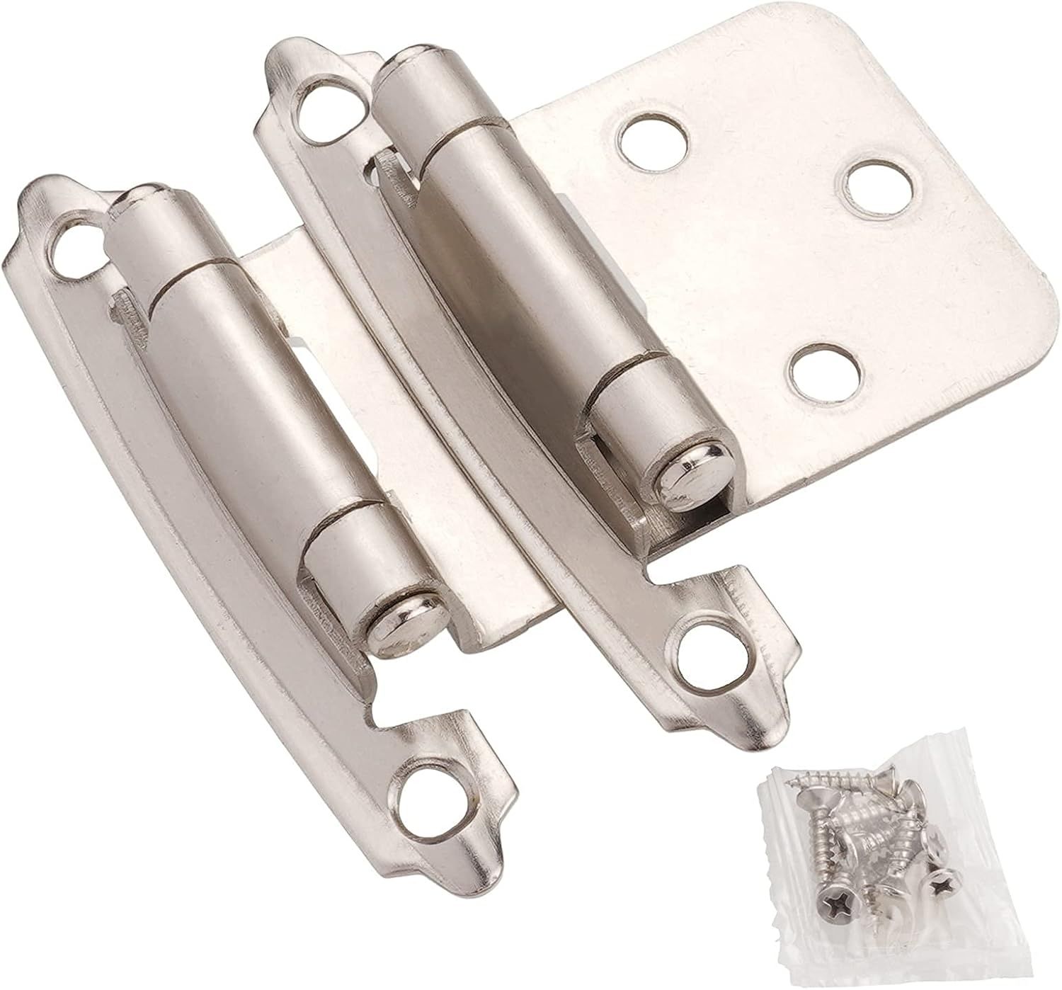 Brushed Nickel Self-Closing Cabinet Hinges with Screws