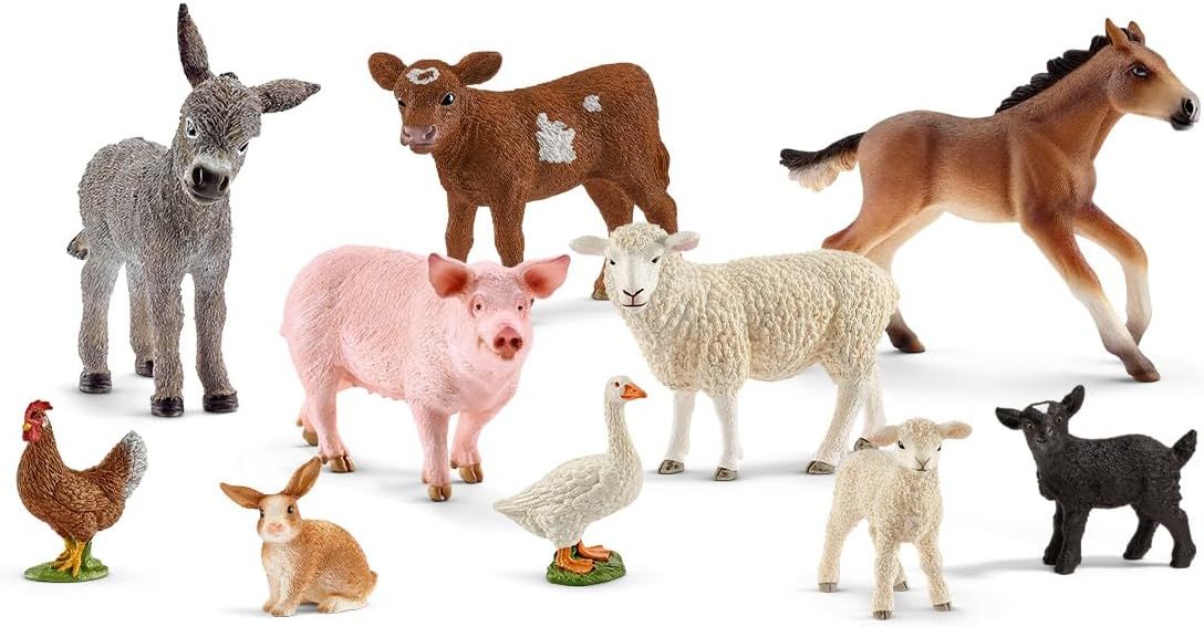 Schleich Farm World Realistic 10-Piece Farm Animal Set