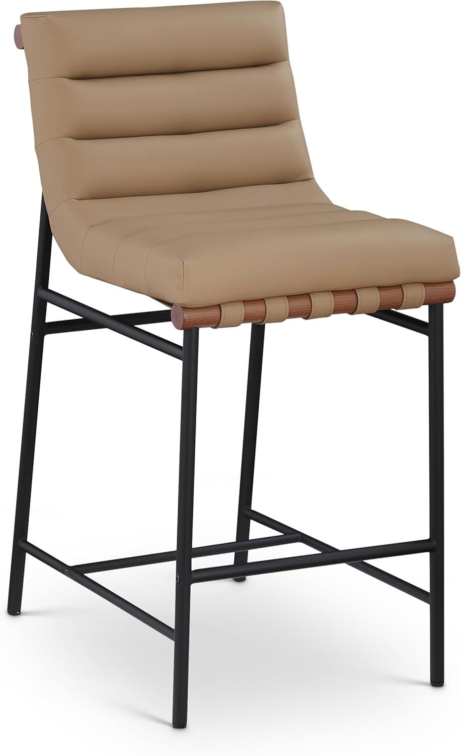 Tan Vegan Leather and Black Metal Counter Stool