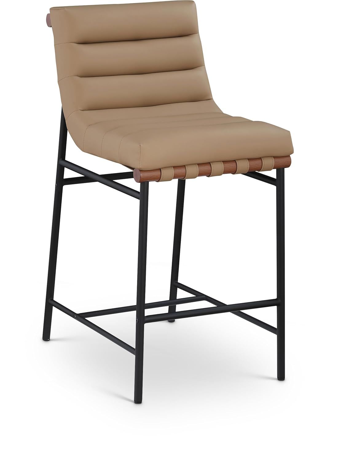 Tan Vegan Leather and Black Metal Counter Stool