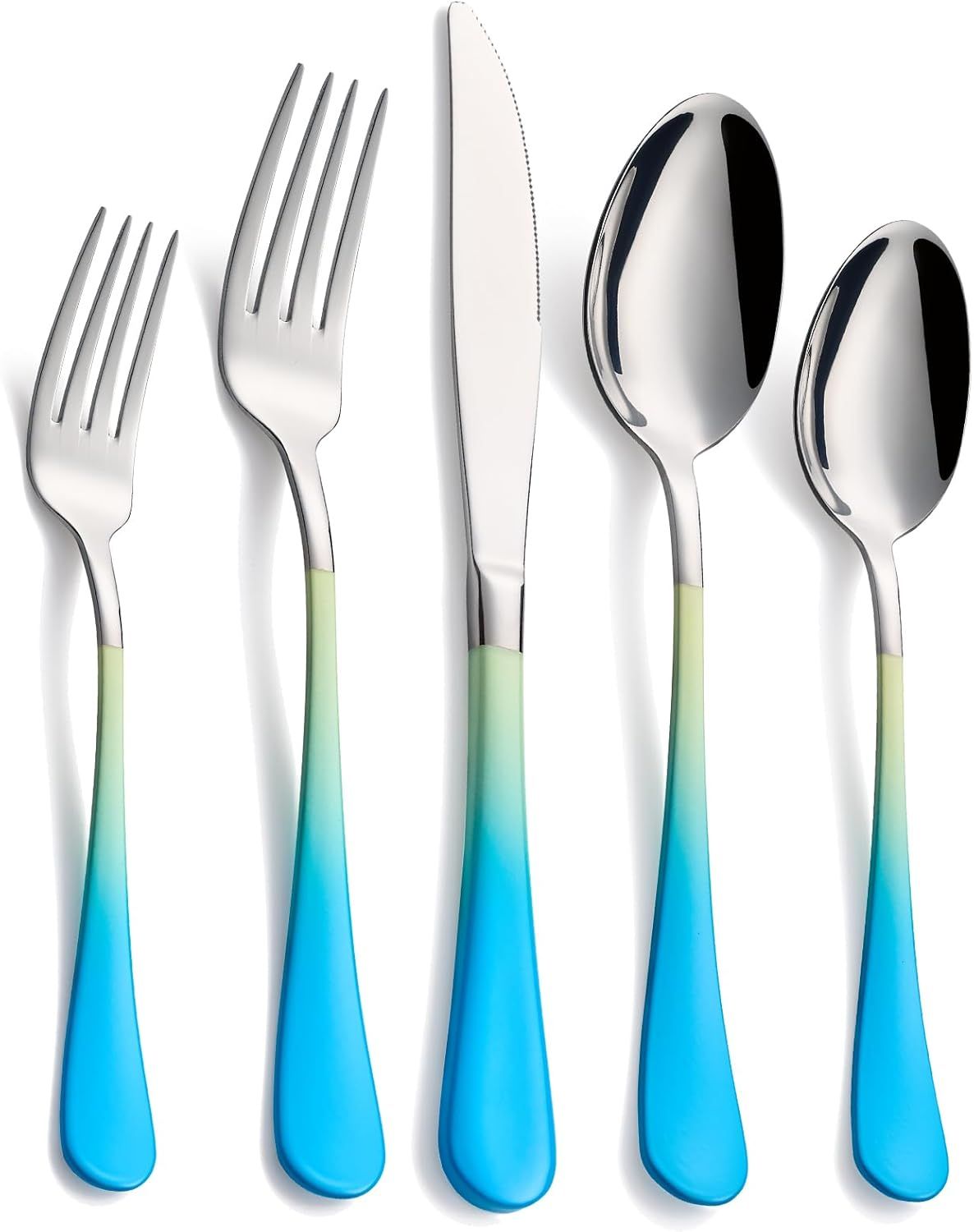 20-Piece Blue and Green Handle Stainless Steel Cutlery Set