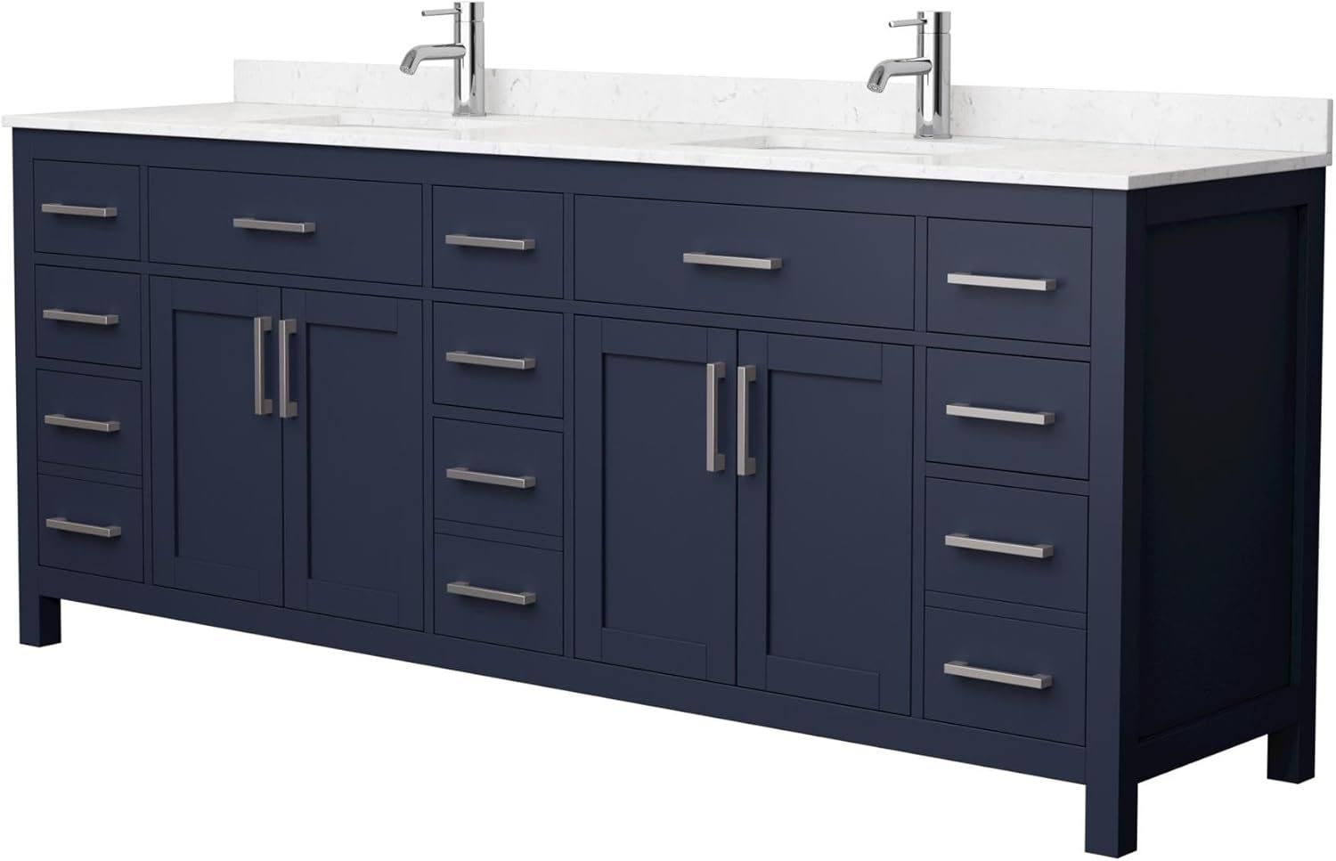 Beckett 84" Double Dark Blue Bathroom Vanity with Carrara Marble Top