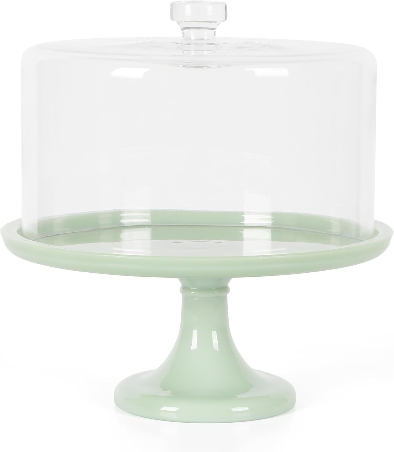 Jadeite Green Pedestal Cake Stand with Glass Dome