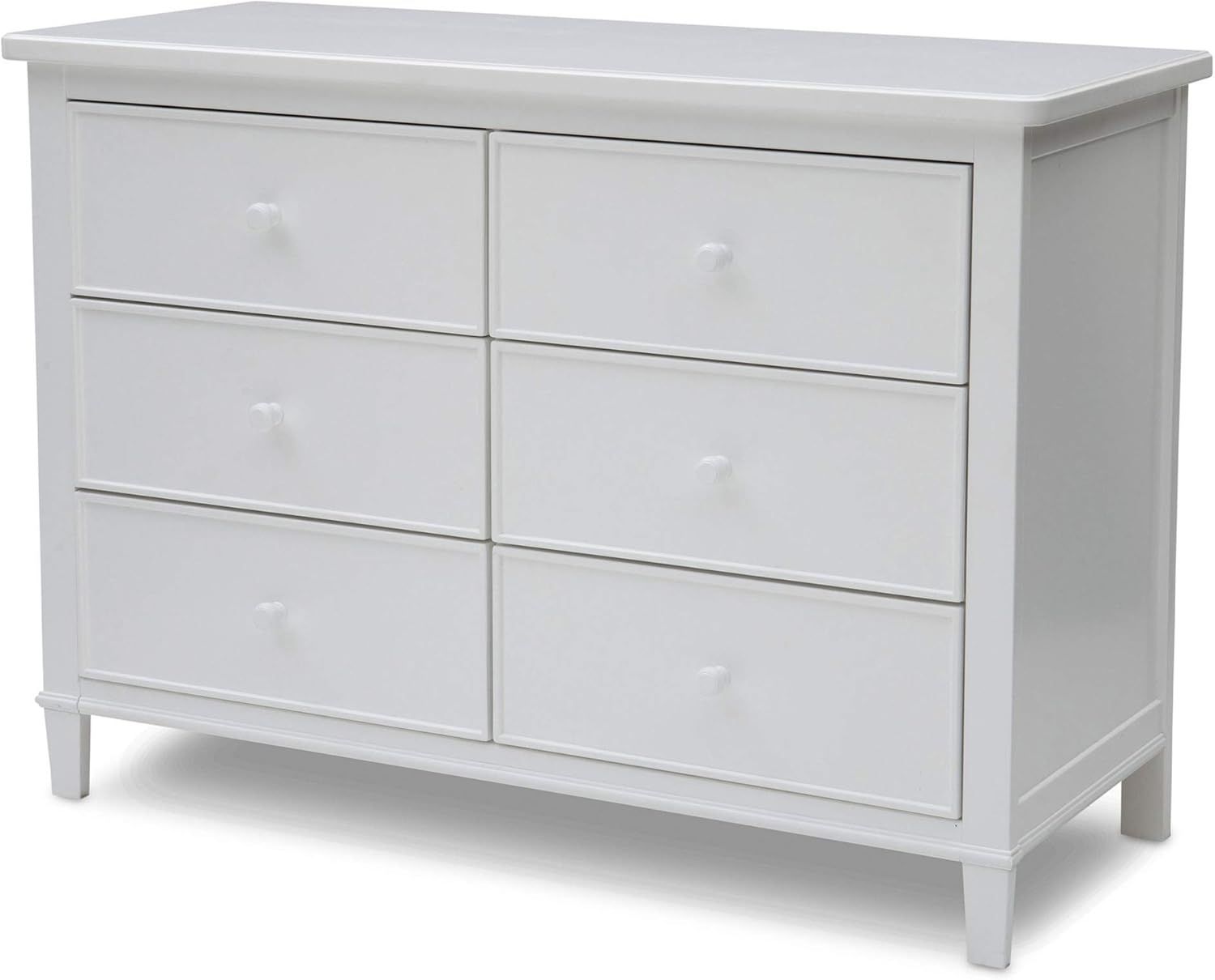 White Double 6-Drawer Nursery Dresser with Metal Glides